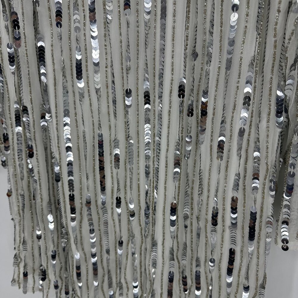 BOOHOO stripe sequin Rugby shiftt dress white and silver UK 14 // US 10  NWT - Picture 5 of 6